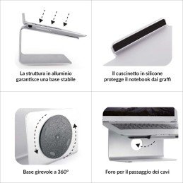 Supporto per Notebook in Alluminio Base Girevole