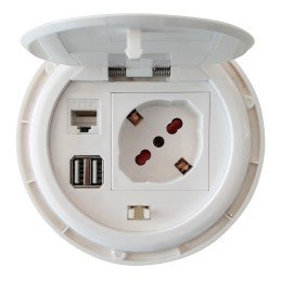 Presa da Scrivania ad Incasso con 2 prese USB e RJ45 con Coperchio