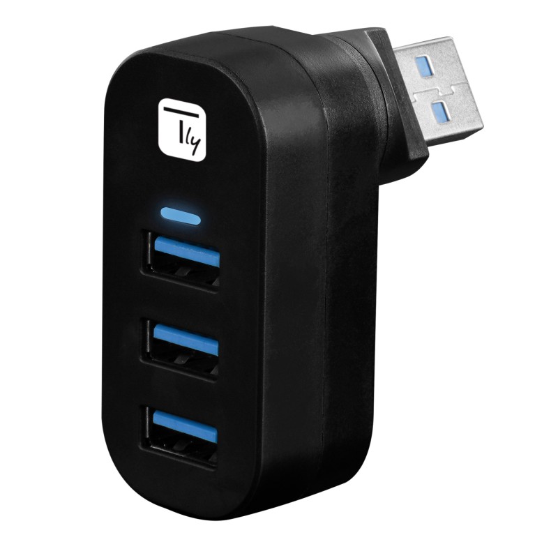 Mini Hub Rotante con 3 Porte USB 3.0 Nero