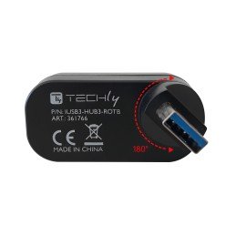 Mini Hub Rotante con 3 Porte USB 3.0 Nero