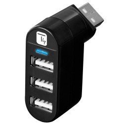 Mini Hub Rotante con 3 Porte USB 2.0 Nero
