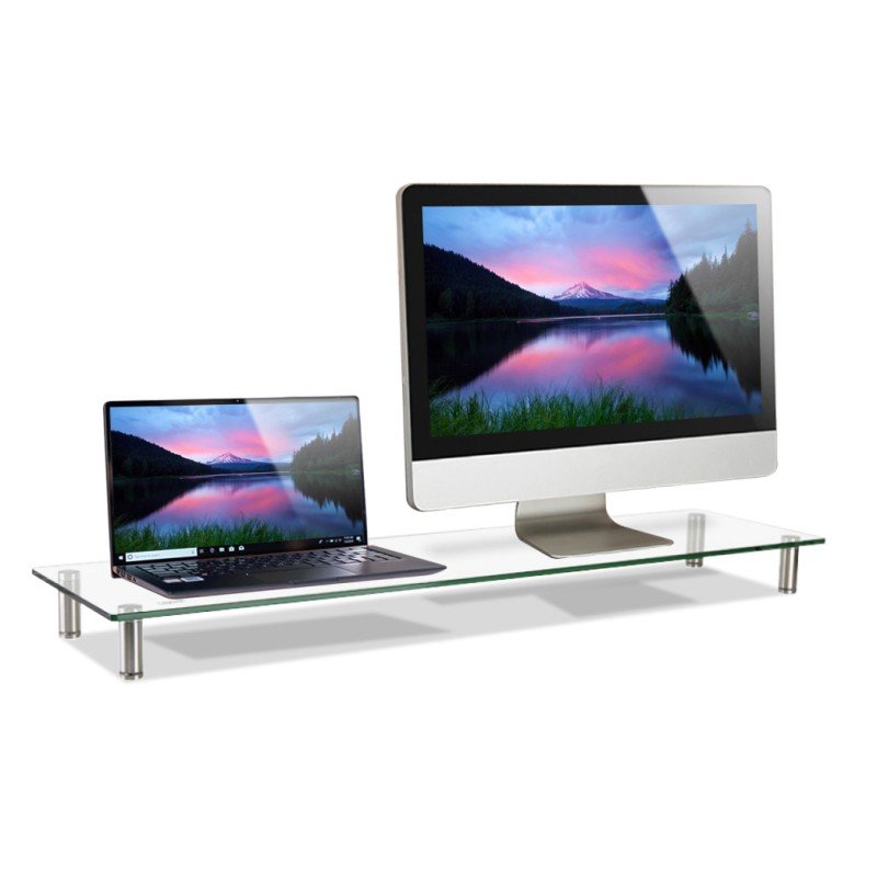 Stand Supporto da Scrivania in Vetro Trasparente per Monitor e Laptop