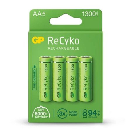 Blister 4 Batterie Ricaricabili AA Stilo 1300mAh GP ReCyko