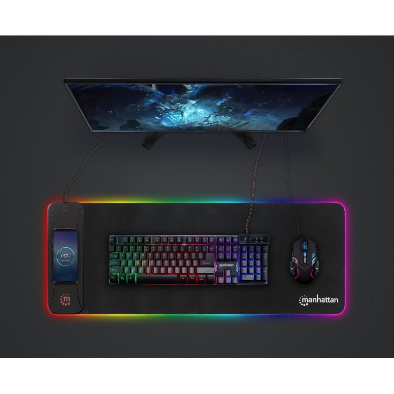 Tappetino Mouse Gaming XXL con LED RGB e Caricatore Wireless 10W