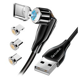 Cavo Magnetico di Ricarica e Dati USB 3-in-1 Ruotabile 540° 1,2m Nero