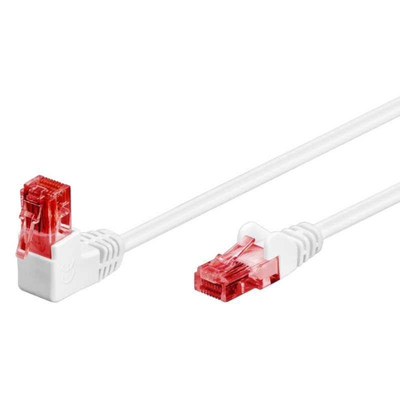 Cavo di rete Patch Connettore Angolato 90° CCA Cat.6 UTP 1m Bianco Cavo di rete Patch Connettore Angolato 90° CCA Cat.6 UTP 1m Bianco