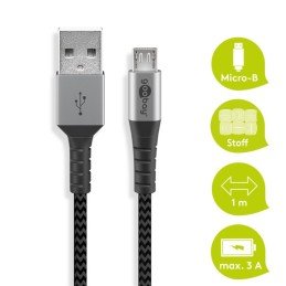 Cavo Micro USB Guaina Intrecciata USB2.0 A M/MicroB M 1m Nero/Silver