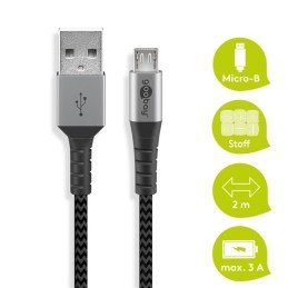 Cavo Micro USB Guaina Intrecciata USB2.0 A M/MicroB M 2 m Nero/Silver