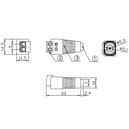 Adattatore Alimentazione DC 2.5x5.5mm Femmina Terminal Block 2 pin
