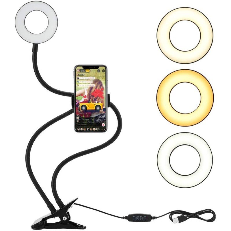 Luce LED Anello Portatile Regolazione Luminosità e Stand Smartphone Luce LED Anello Portatile Regolazione Luminosità e Stand Smartphone