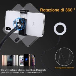 Luce LED Anello Portatile Regolazione Luminosità e Stand Smartphone