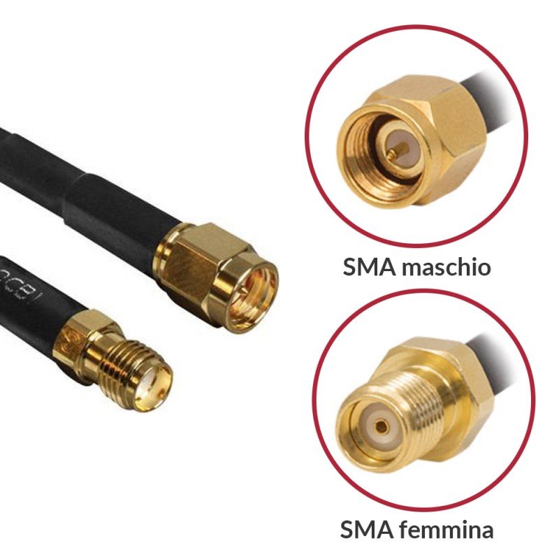 Cavo Antenna SMA M/F a Basse Perdite 15m Nero Cavo Antenna SMA M/F a Basse Perdite 15m Nero