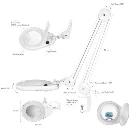 Lampada LED con Lente d'ingrandimento a 5 Diottrie Attacco a Morsetto